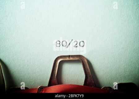80 20 text written on a paper. Stock Photo