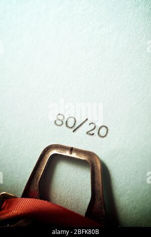 80 20 text written on a paper. Stock Photo