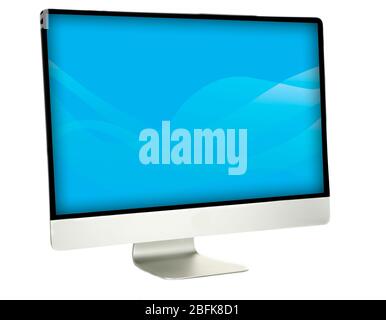 New modern computer with blue splash screen, isolated on white Stock ...