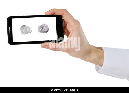 Fingerprints on screen of smartphone. Mobile security concept Stock Photo