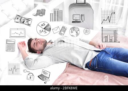 Young man thinking of him plans Stock Photo