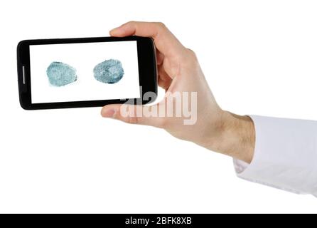 Fingerprints  on screen of smartphone. Mobile security concept Stock Photo