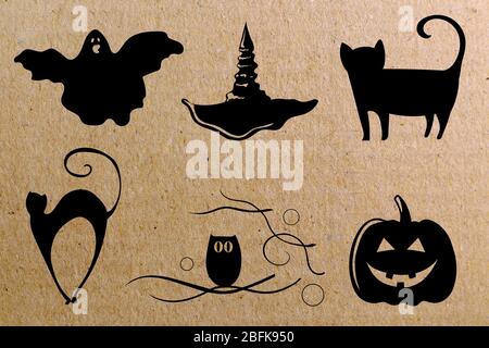 Collection of  halloween icons on paper background Stock Photo