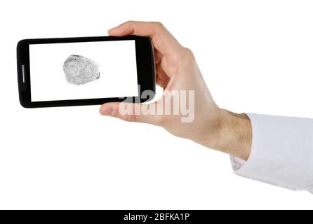 Fingerprint  on screen of smartphone. Mobile security concept Stock Photo