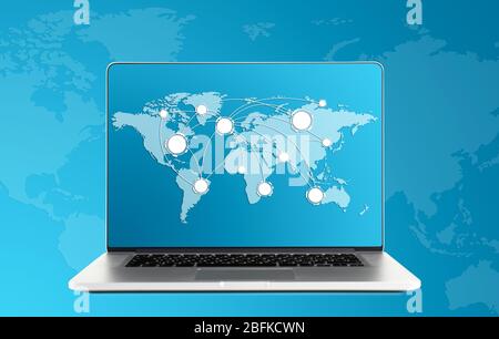 Laptop with chart and graphs on screen,  technology concept Stock Photo