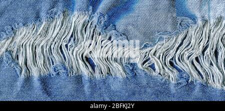 Old denim japan jean texture. Jeans torn denim texture. Denim jeans ripped destroyed Stock Photo