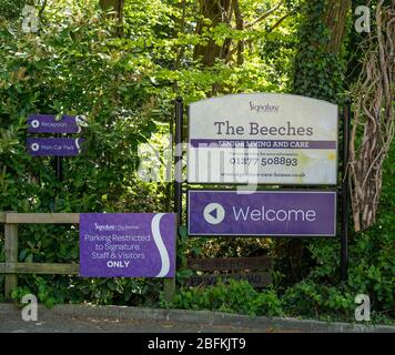 Care homes Brentwood Essex UK, The Beeches senior living and care home, sinage, Stock Photo