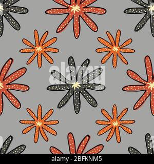 Floral colorful flowers on a gray background seamless vector repeat pattern seamless vector repeat pattern Stock Vector