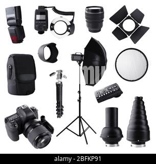 Photographic equipment isolated on white Stock Photo