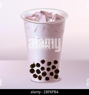 Vector Taiwan Iced Bubble Taro Tea or Milk Tea Stock Vector