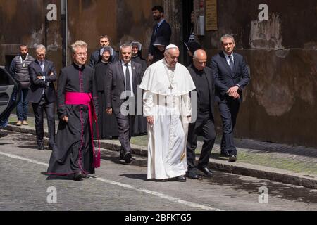 Roma, Italy. 19th Apr, 2020. Pope Francis go to the church of S. Spirito in Sassia in Rome to celebrate Mass for the feast of Divine Mercy (Photo by Matteo Nardone/Pacific Press) Credit: Pacific Press Agency/Alamy Live News Stock Photo