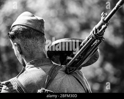 Reviving history of Slovenia Pivka museum of military history representing WW2 Russian army Stock Photo