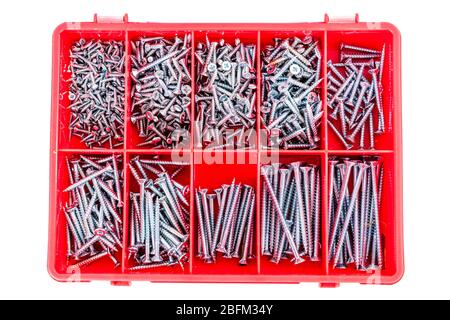 Box of wood screws, wood screws, Phillips head wood screws, Wood Screws Phillips Flat Head, Flat Head wood screws, Stainless Steel Wood Screws, Stock Photo