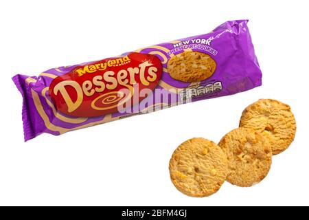 Packet of Maryland cookies Desserts New York Cheesecake Cookies biscuits opened to show contents isolated on white background Stock Photo