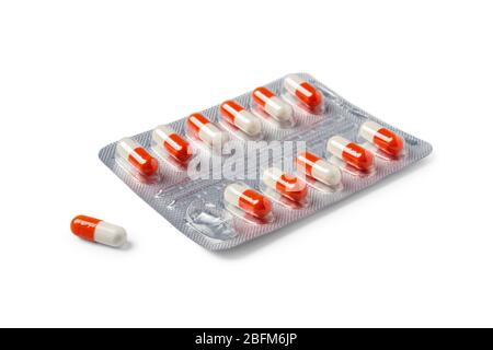 Capsule tablets in pack isolated on white Stock Photo