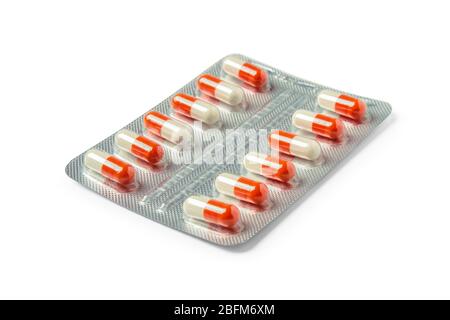 Capsule tablets in pack isolated on white Stock Photo