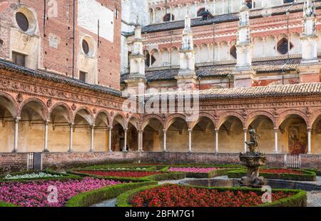 Abbey church, Certosa di Pavia monastery. internal cloister of the Certosa Pavia. Pavia, Lombardy, northern Italy - june 28, 2015 Stock Photo