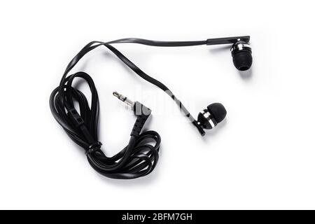 Black headphones isolated on white background Stock Photo