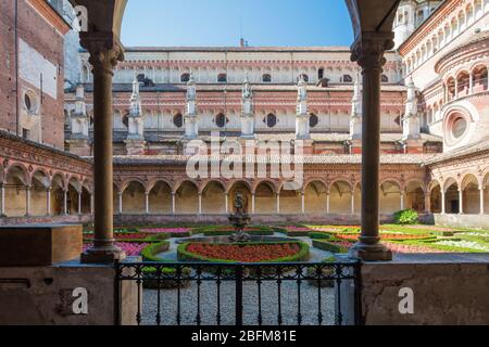 Abbey church, Certosa di Pavia monastery. internal cloister of the Certosa Pavia. Pavia, Lombardy, northern Italy - june 28, 2015 Stock Photo