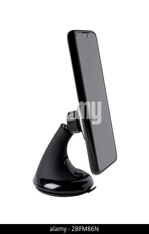 Car magnetic holder for smartphone with phone isolated on white Stock Photo
