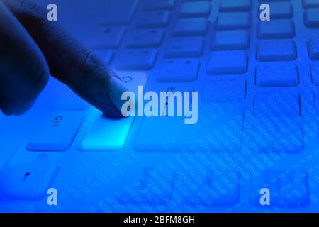 Computer keyboard with program code Stock Photo