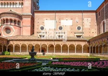 Abbey church, Certosa di Pavia monastery. internal cloister of the Certosa Pavia. Pavia, Lombardy, northern Italy - june 28, 2015 Stock Photo