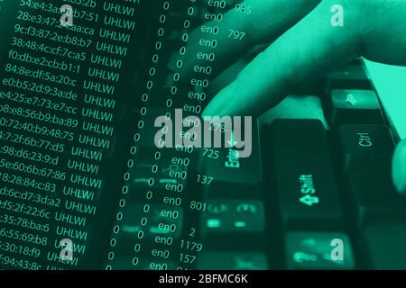 Computer keyboard with program code Stock Photo