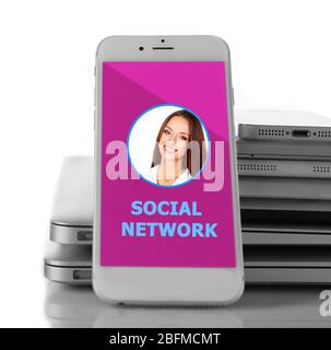 Gadgets with social network on screens Stock Photo
