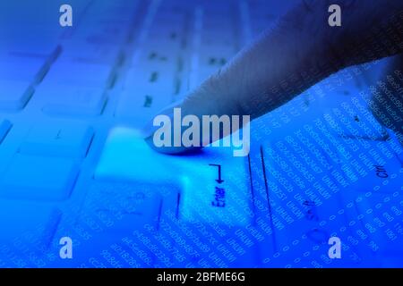 Computer keyboard with program code Stock Photo