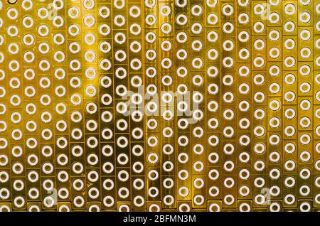 Texture white circles in rectangular scarves of gold coating background Stock Photo