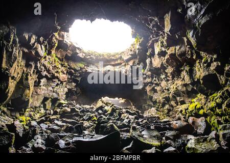 Old Lava cave in Iceland open for tourists Stock Photo