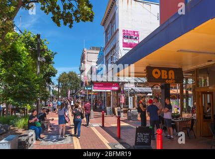 Shops, bars and cafes on Cuba Street, Wellington, New Zealand Stock Photo