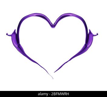 Purple heart made of paint splash isolated on white Stock Photo