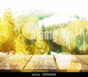Beautiful winter background with shabby table Stock Photo