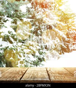 Beautiful winter background with shabby table Stock Photo