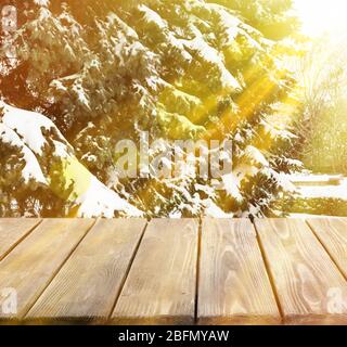 Beautiful winter background with shabby table Stock Photo