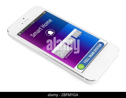 Smart home app installing on phone. Smart home control concept. Stock Photo