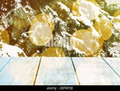Beautiful winter background with shabby table Stock Photo