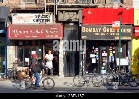 Afghan Kebab House, Bombay Grill House, 764 9th Ave, New York, NYC storefront photo of a Afghan and Indian restaurants in Hells Kitchen. Stock Photo