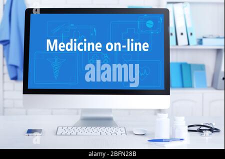 Medical service interface on computer in doctor office Stock Photo - Alamy