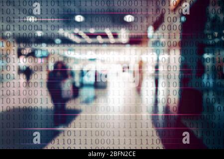 Blur abstract peoples background with binary code. Technology concept Stock Photo