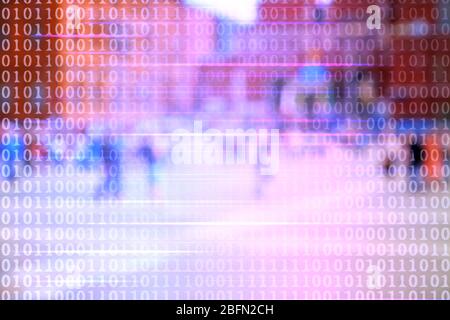 Blur abstract peoples background with binary code. Technology concept Stock Photo