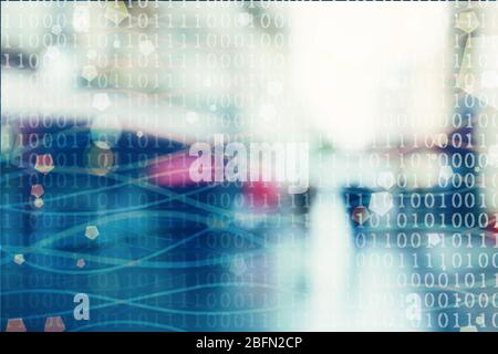 Blur abstract peoples background with binary code. Technology concept Stock Photo