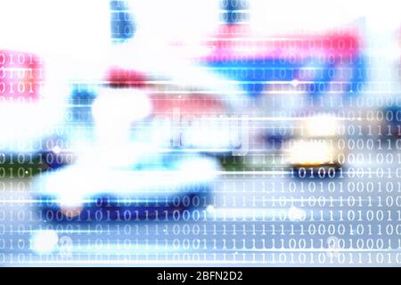 Blur abstract peoples background with binary code. Technology concept Stock Photo