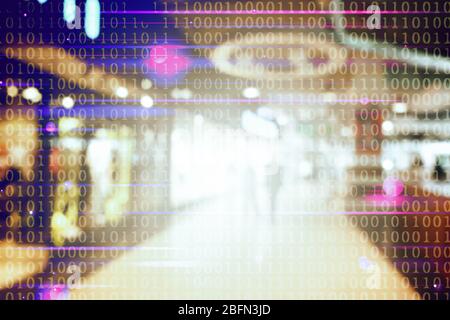 Blur abstract peoples background with binary code. Technology concept Stock Photo