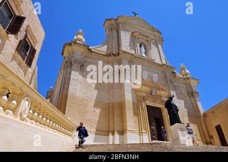 The landmark Cathedral of the Assumption in Victoria, the capital of the island of Gozo in Malta. The historic church was dedicated in 1716. Stock Photo