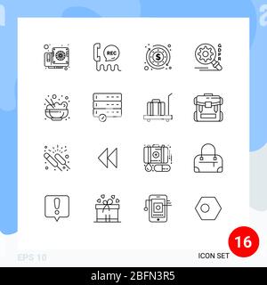 Universal Icon Symbols Group of 16 Modern Outlines of rice, chinese, help, security, gdpr Editable Vector Design Elements Stock Vector
