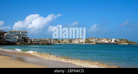 Panoramic view Porthminster Beach St Ives Cornwall England Stock Photo