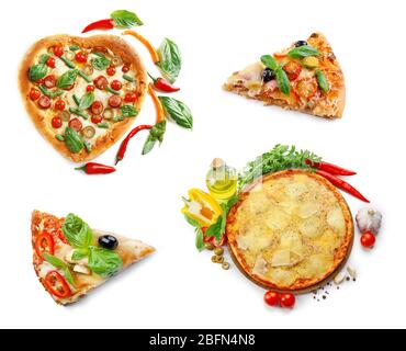 Collage of different pizzas isolated on white Stock Photo