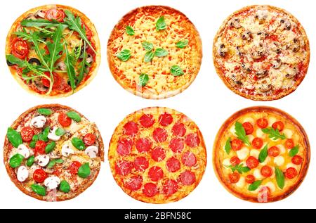 Set of different pizzas isolated on white Stock Photo